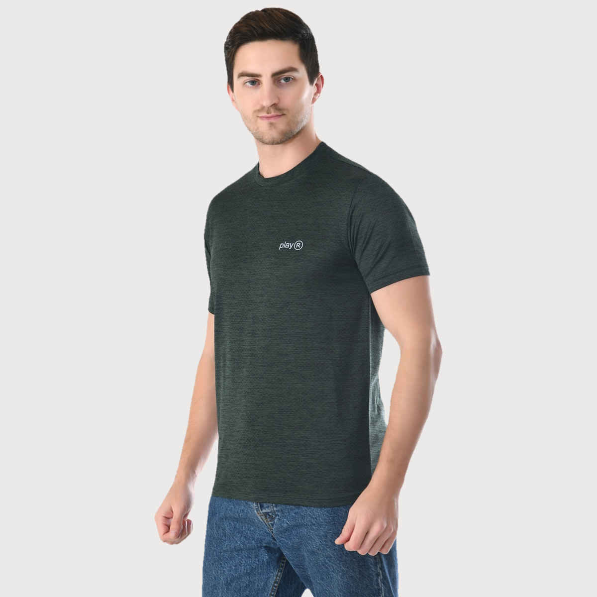 Playr Men's Adult Walking Aspher Run Tee Polyester for All Season | Olive | XL
