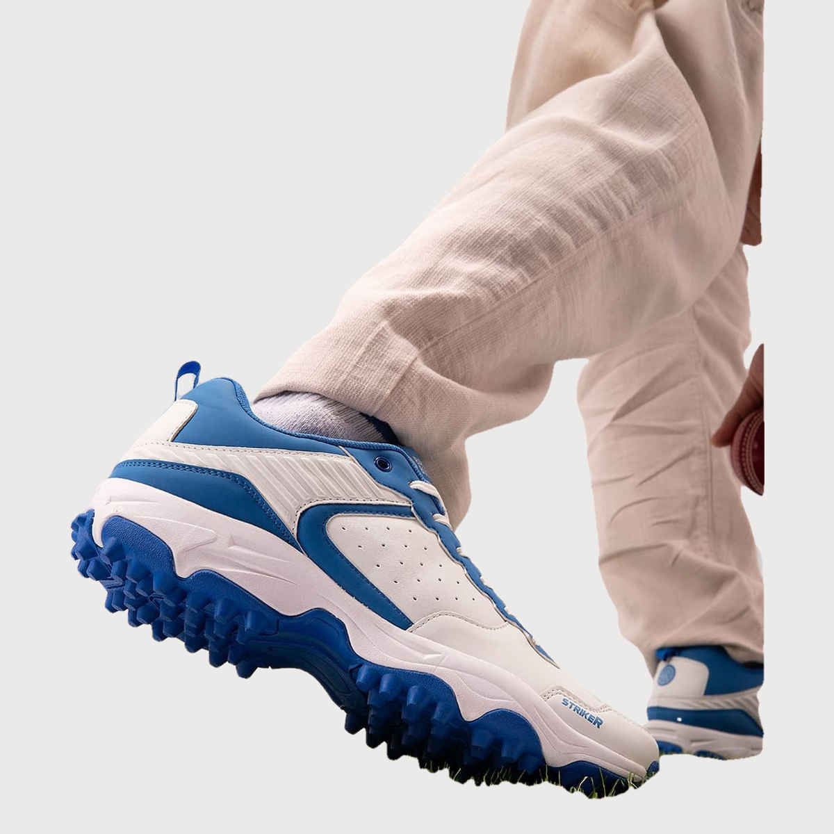 Bacca Bucci Men's STRIKER Cricket Shoes Unleash Precision | Blue and White UK - 8