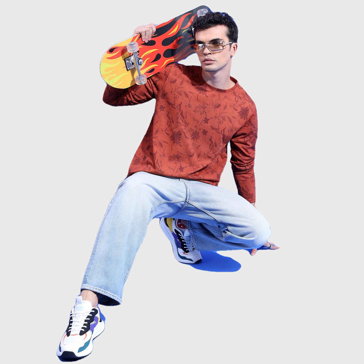 Ketch Men Relaxed Fit Floral Printed Long Sleeves T-Shirt | Brown | XL