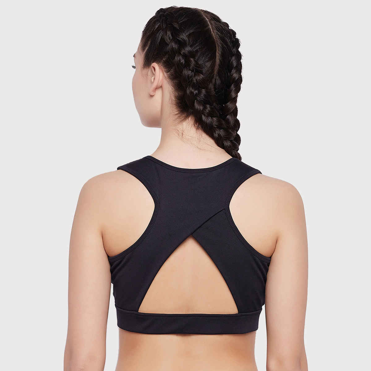 Clovia Medium Impact Padded Racerback Sports Bra | Black | L