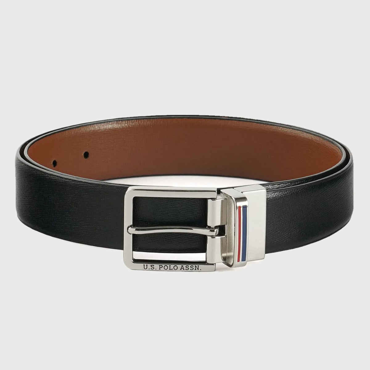 U.S. Polo Assn. Men's Solid Reversible Belt Black and Brown - 34