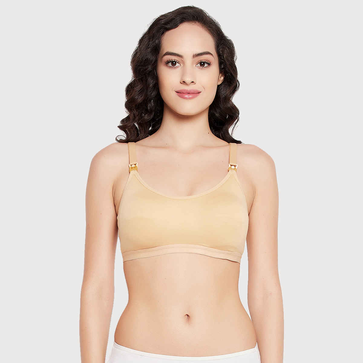 Clovia Women Lightly Padded Non-Wired Full Figure Feeding Bra - Cotton Rich | Nude | 38E