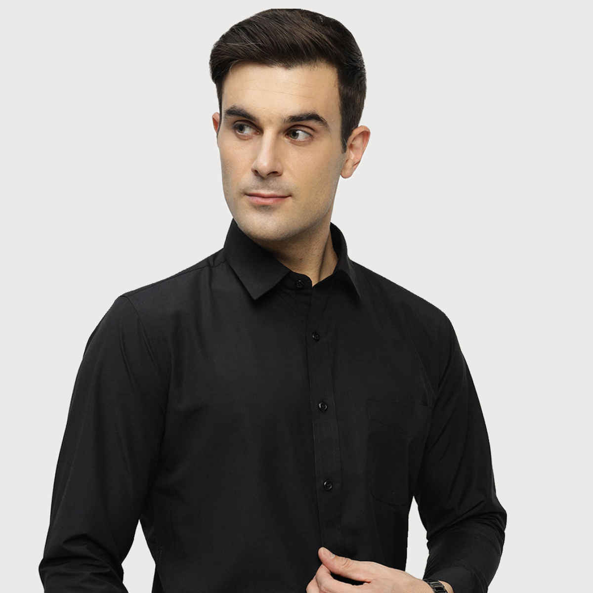 English Navy Men's Polyester Solid Slim Fit Formal Shirt | Black - S