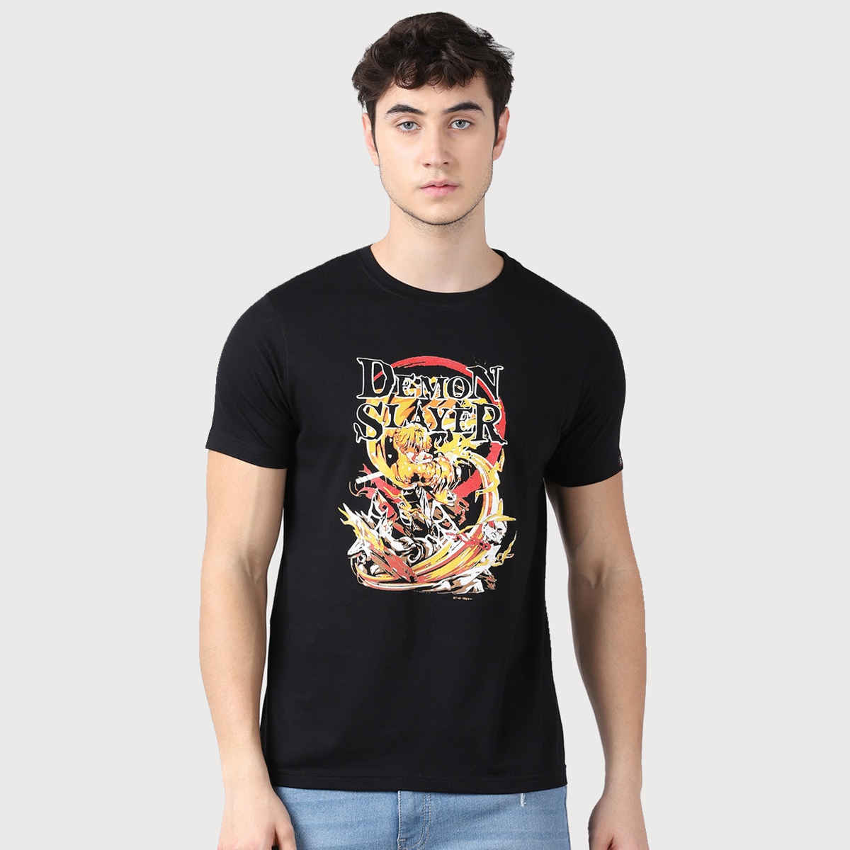 Bushirt Men's Demon Slayer Zenitsu Agatsuma Anime T-shirt | Black - M