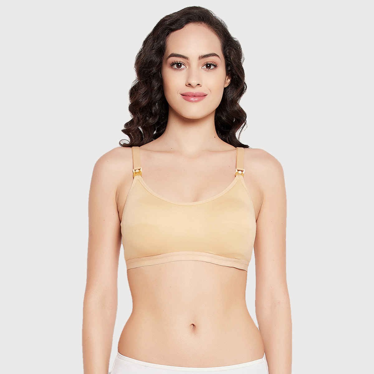 Clovia Women Lightly Padded Non-Wired Full Figure Feeding Bra - Cotton Rich | Nude | 34B