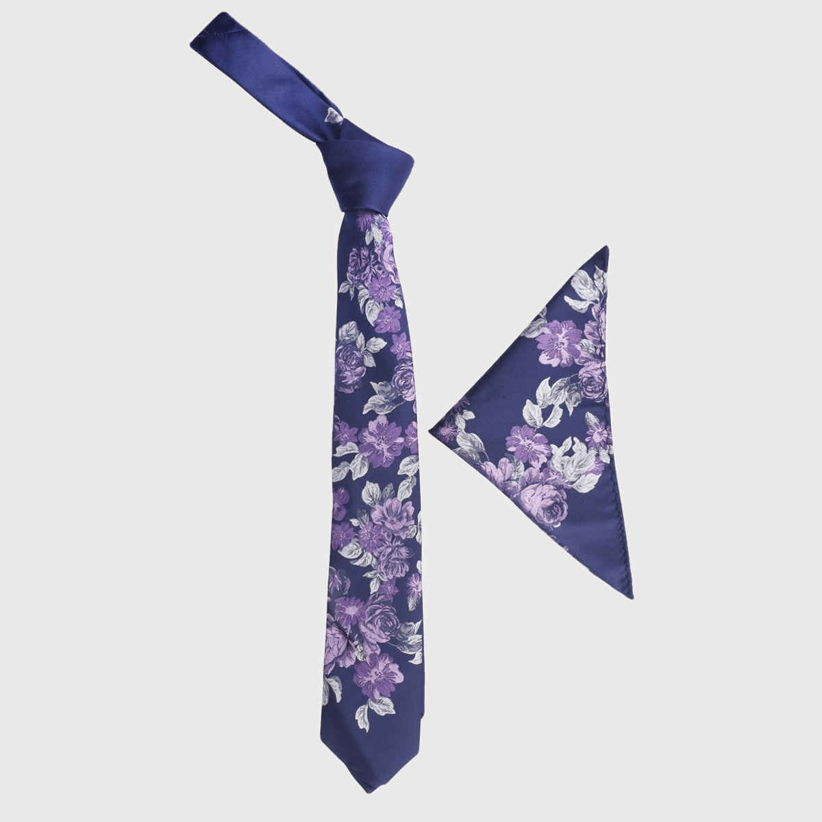 Calvadoss Men's Tie and Pocket Square Gift Set Flower Design | Navy
