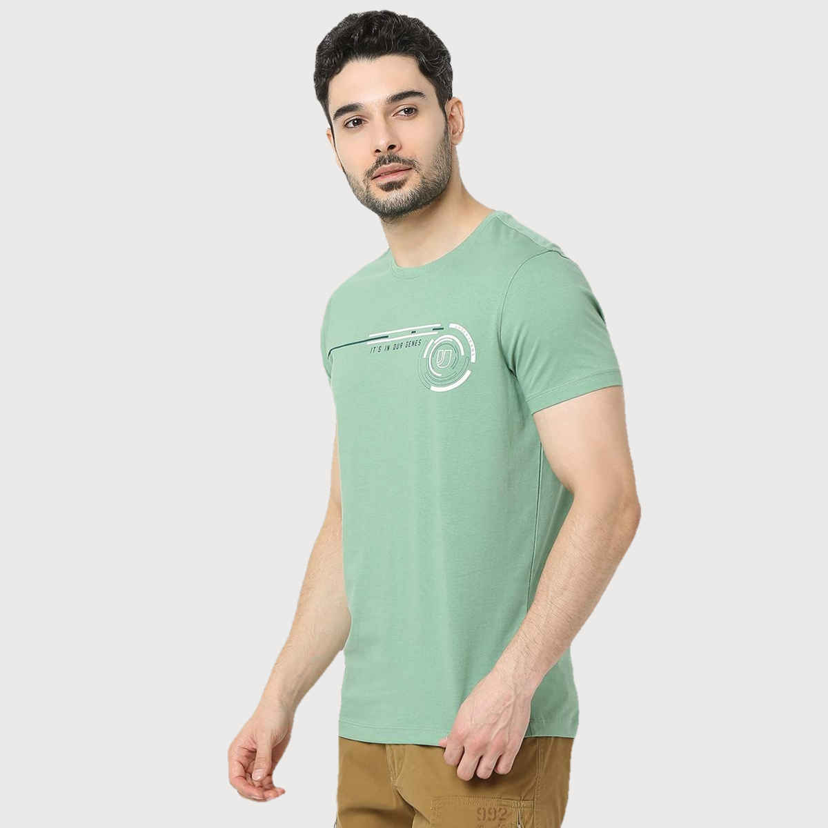 Underjeans by Spykar Men Pure Cotton T-shirt | Sage Green - XL