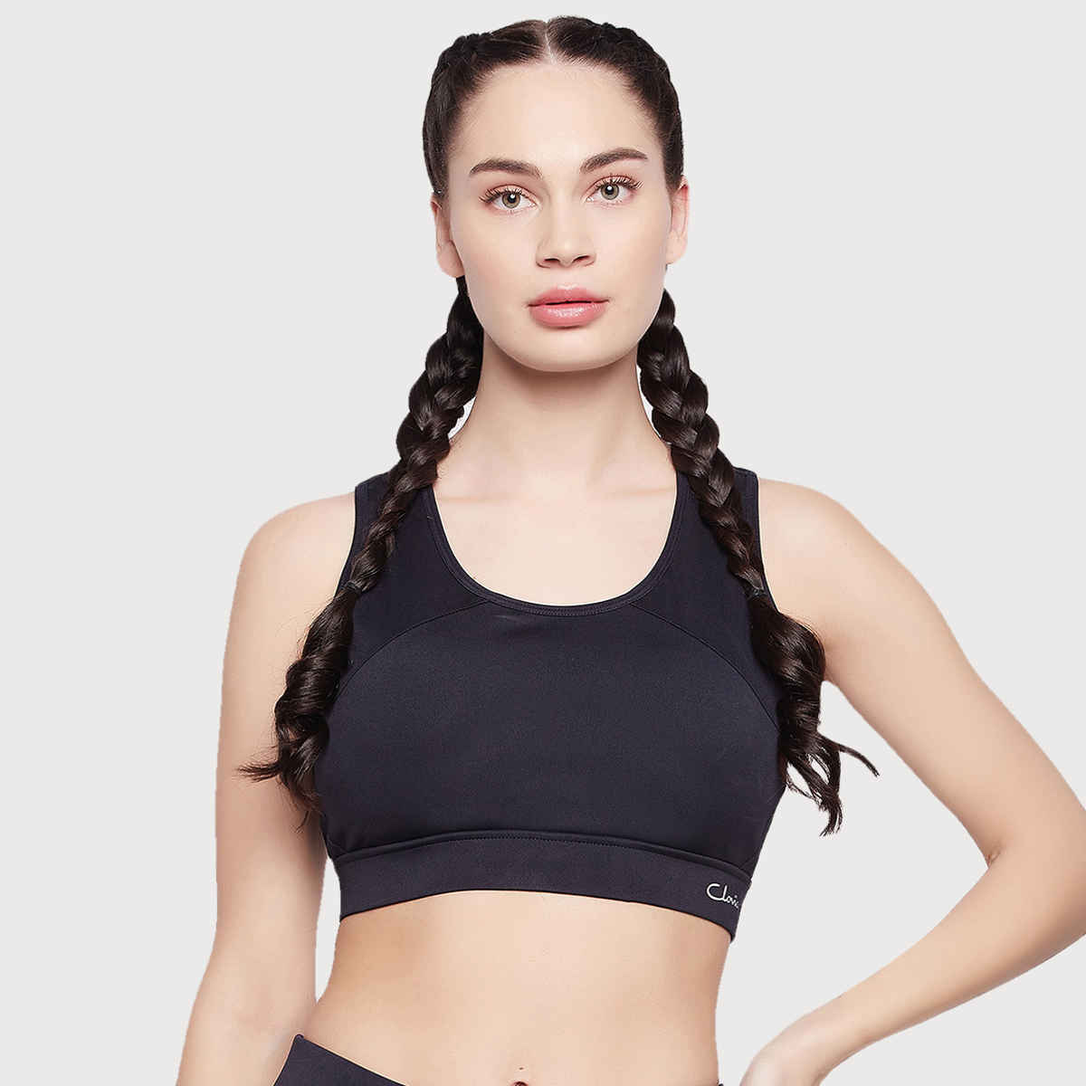 Clovia Medium Impact Padded Racerback Sports Bra | Black | L