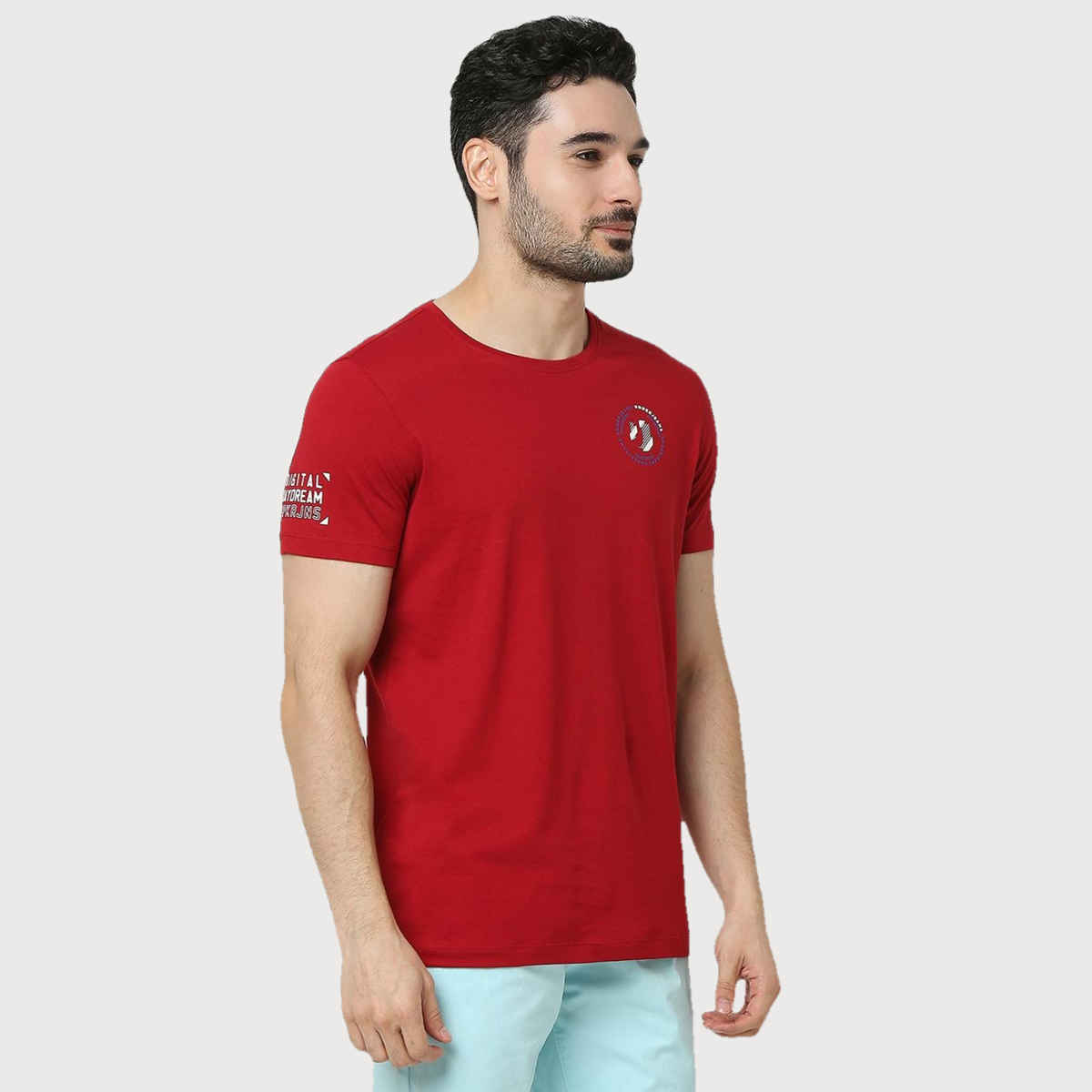 Underjeans by Spykar Men Pure Cotton T-shirt | Deep Red - XL
