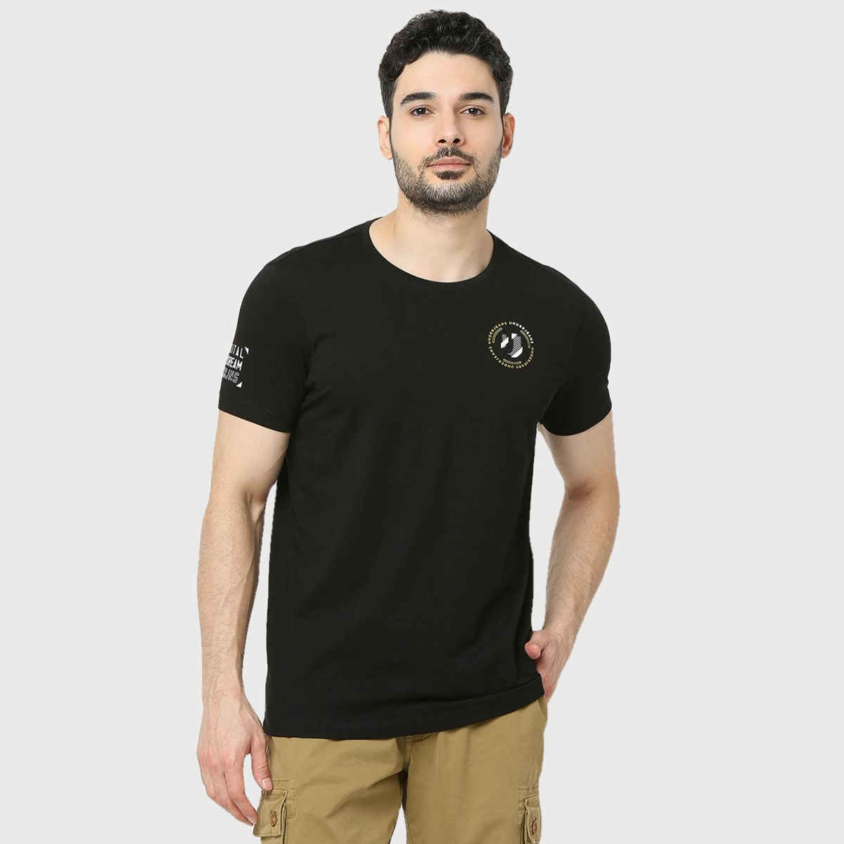Underjeans by Spykar Men Pure Cotton T-shirt | Black - M