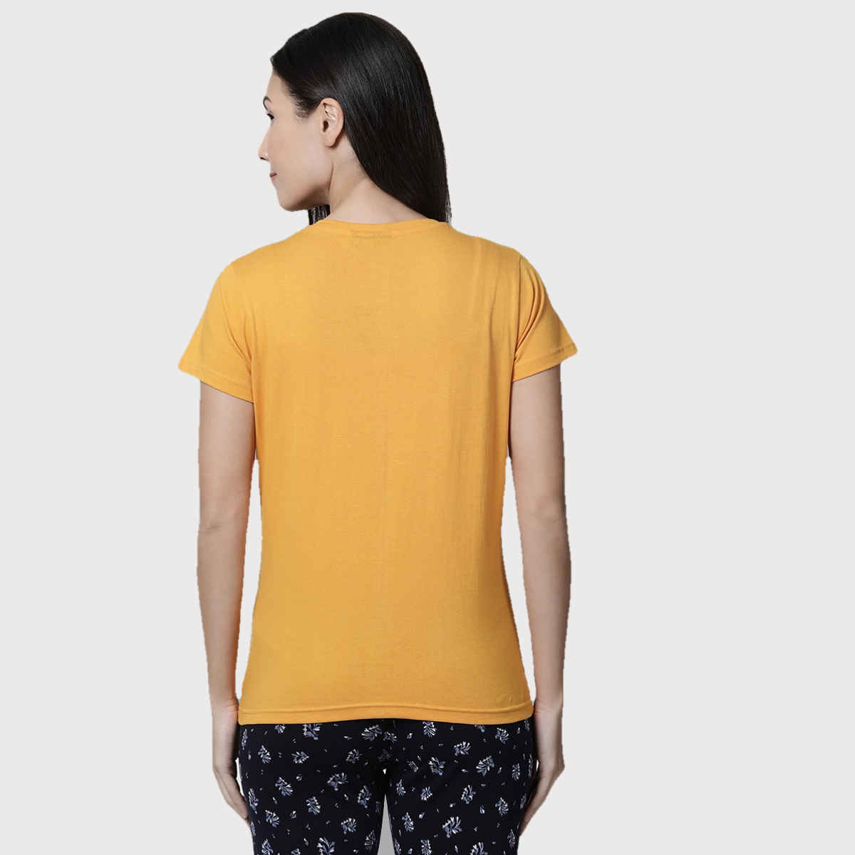 Kryptic Women's Printed Cotton Lounge T-shirt | Mustard - M