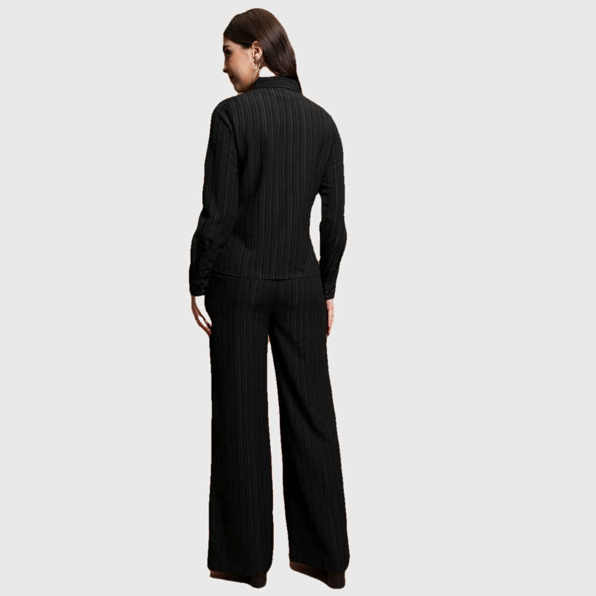 Ketch Women Striped Pleated Shirt With Trouser Co-ords | Black | XL