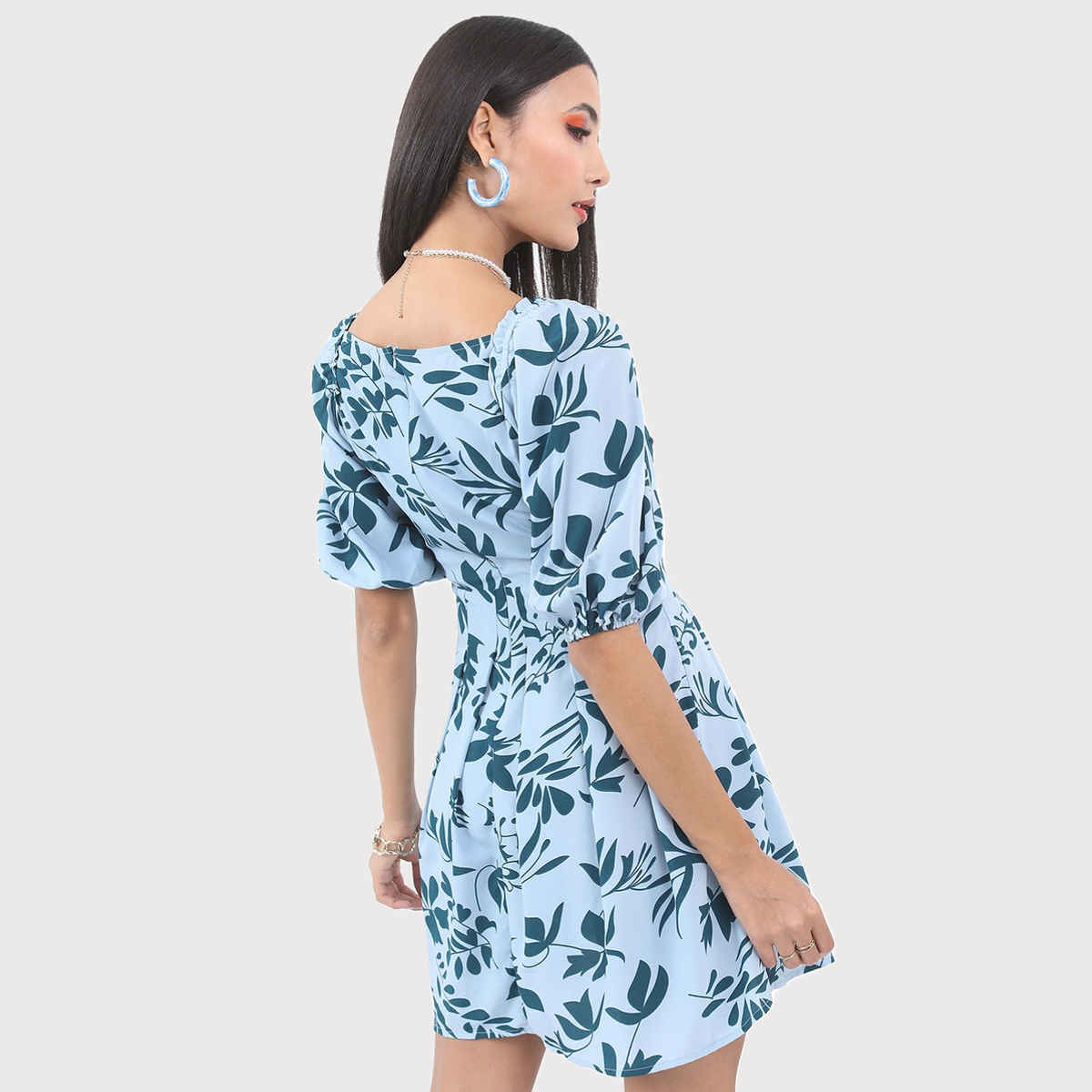 Ketch Women's Sweetheart Neck Floral Printed Dress | Blue - S