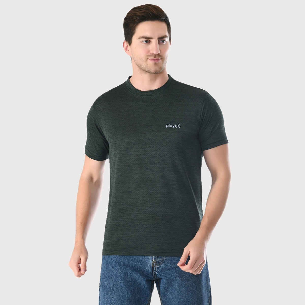 Playr Men's Adult Walking Aspher Run Tee Polyester for All Season | Olive | XL
