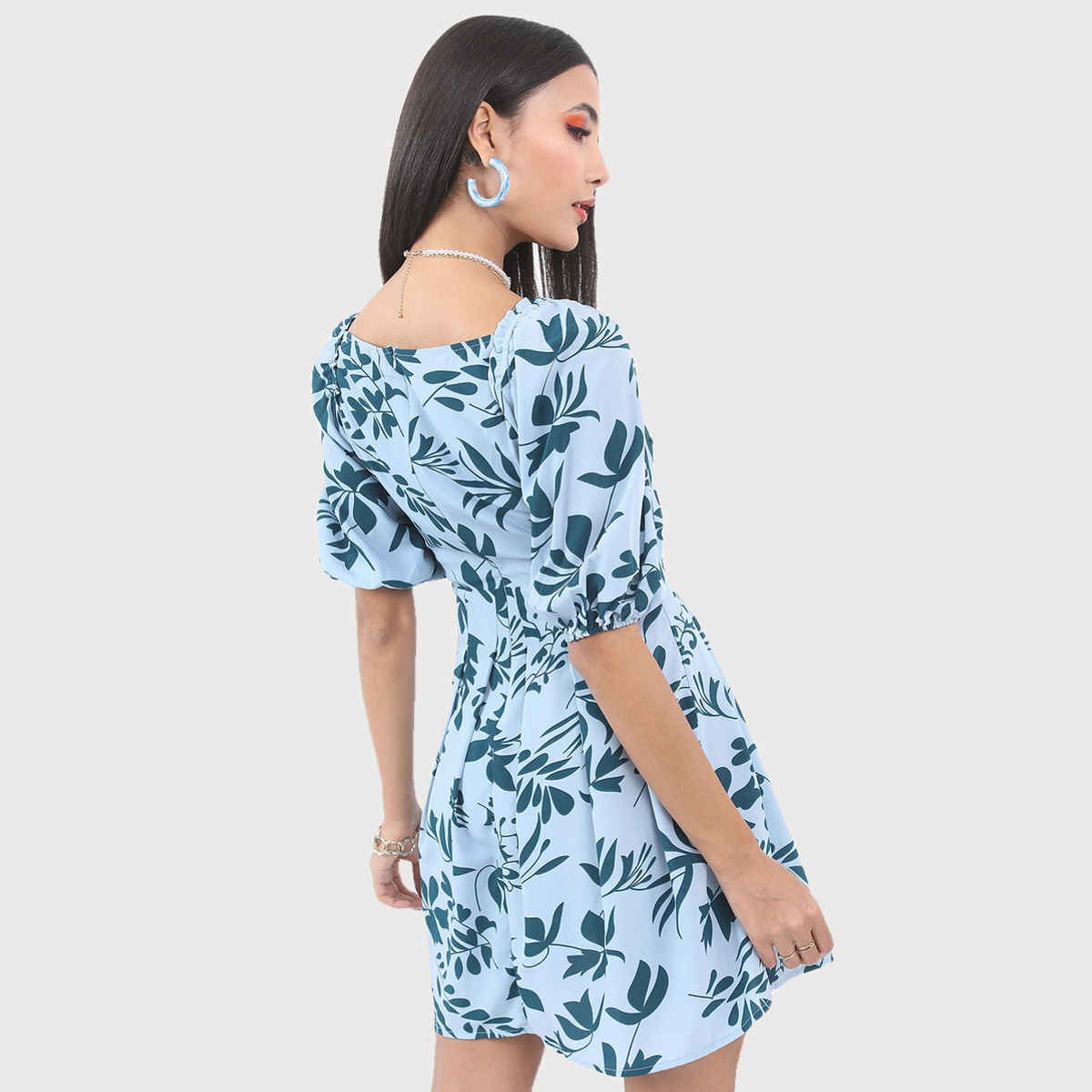 Ketch Women's Sweetheart Neck Floral Printed Dress | Blue - L