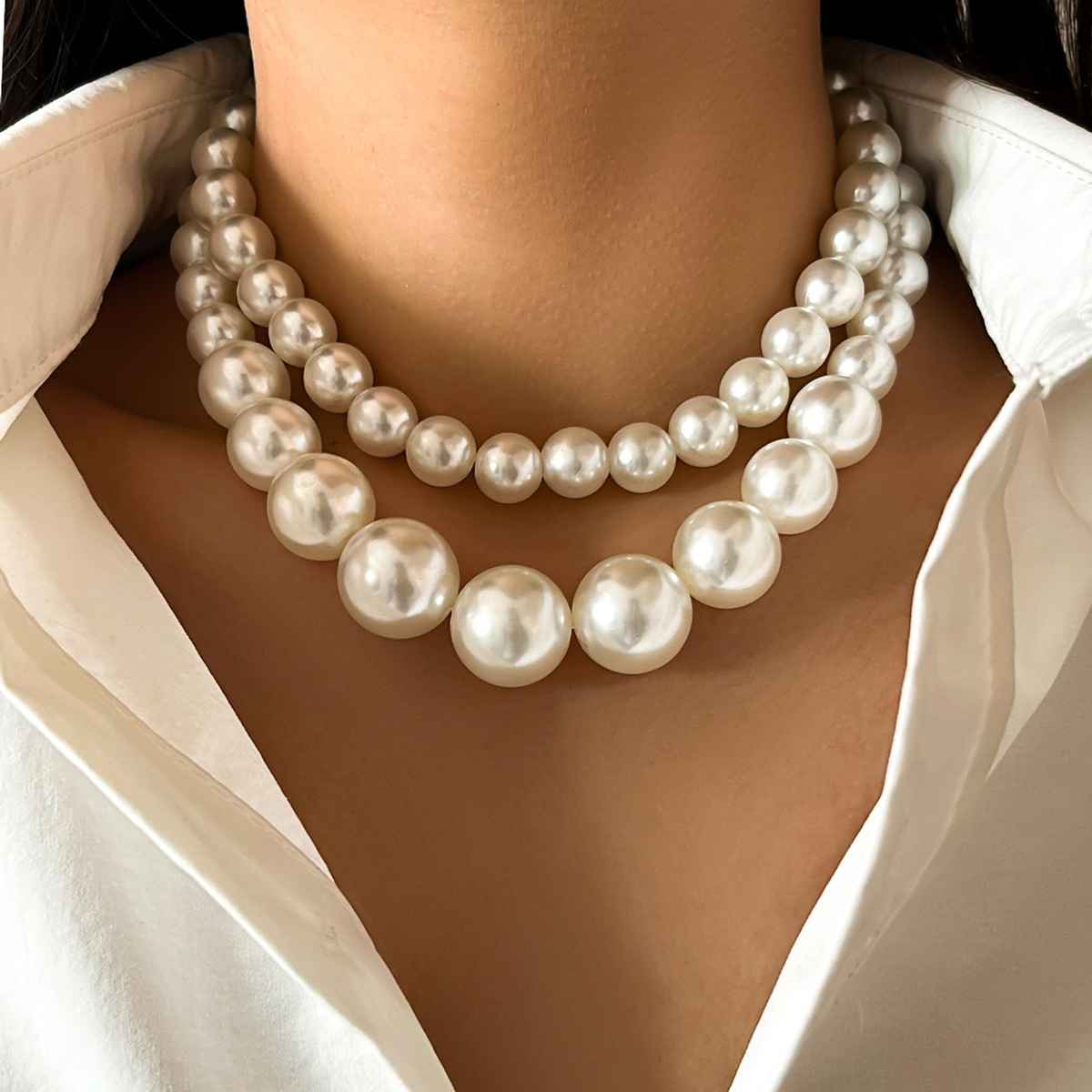 Shining Diva Fashion Set of 2 Latest Stylish Choker Pearl Necklace for Women and Girls | 15965np