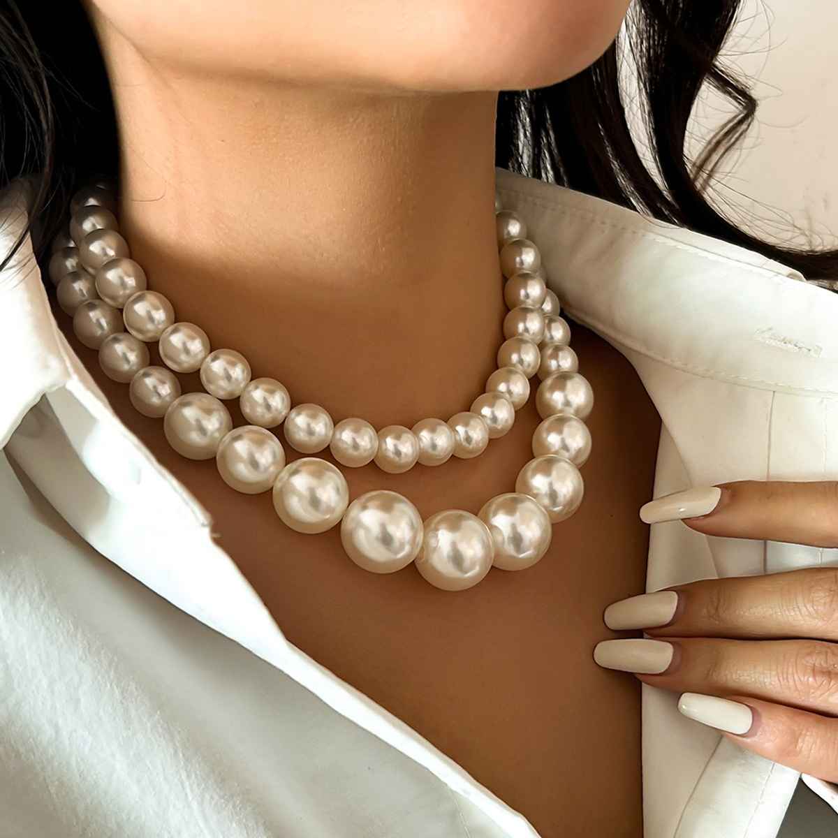 Shining Diva Fashion Set of 2 Latest Stylish Choker Pearl Necklace for Women and Girls | 15965np