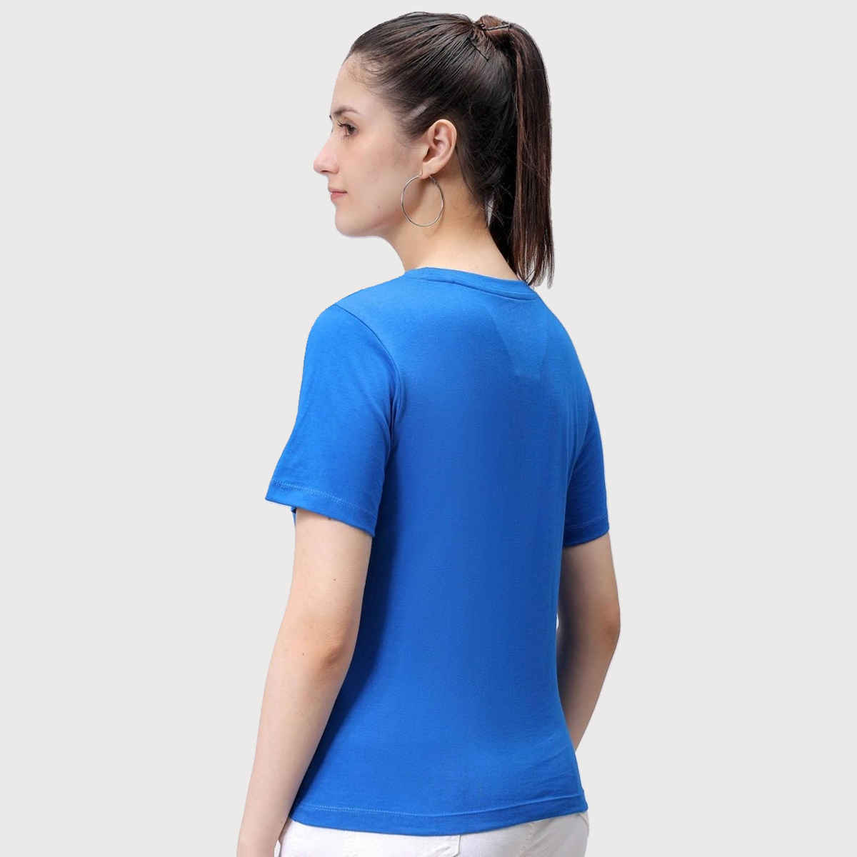 Freehand Women's Regular Solid Casual Crew Neck T-shirt | 0424-Zfhcntee3-06 | Galactic Cobalt - S