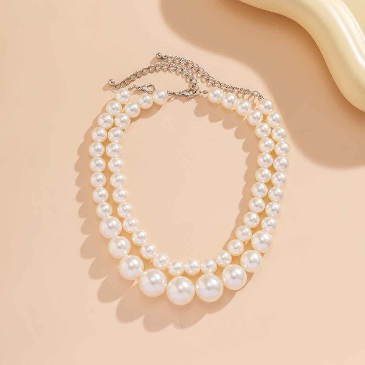 Shining Diva Fashion Set of 2 Latest Stylish Choker Pearl Necklace for Women and Girls | 15965np