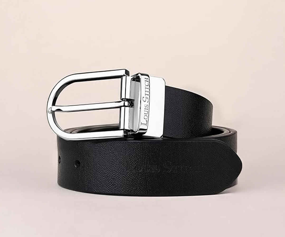 Louis Stitch Men's Solid Genuine Leather Reversible Belt | Black and Brown - 44 Inches