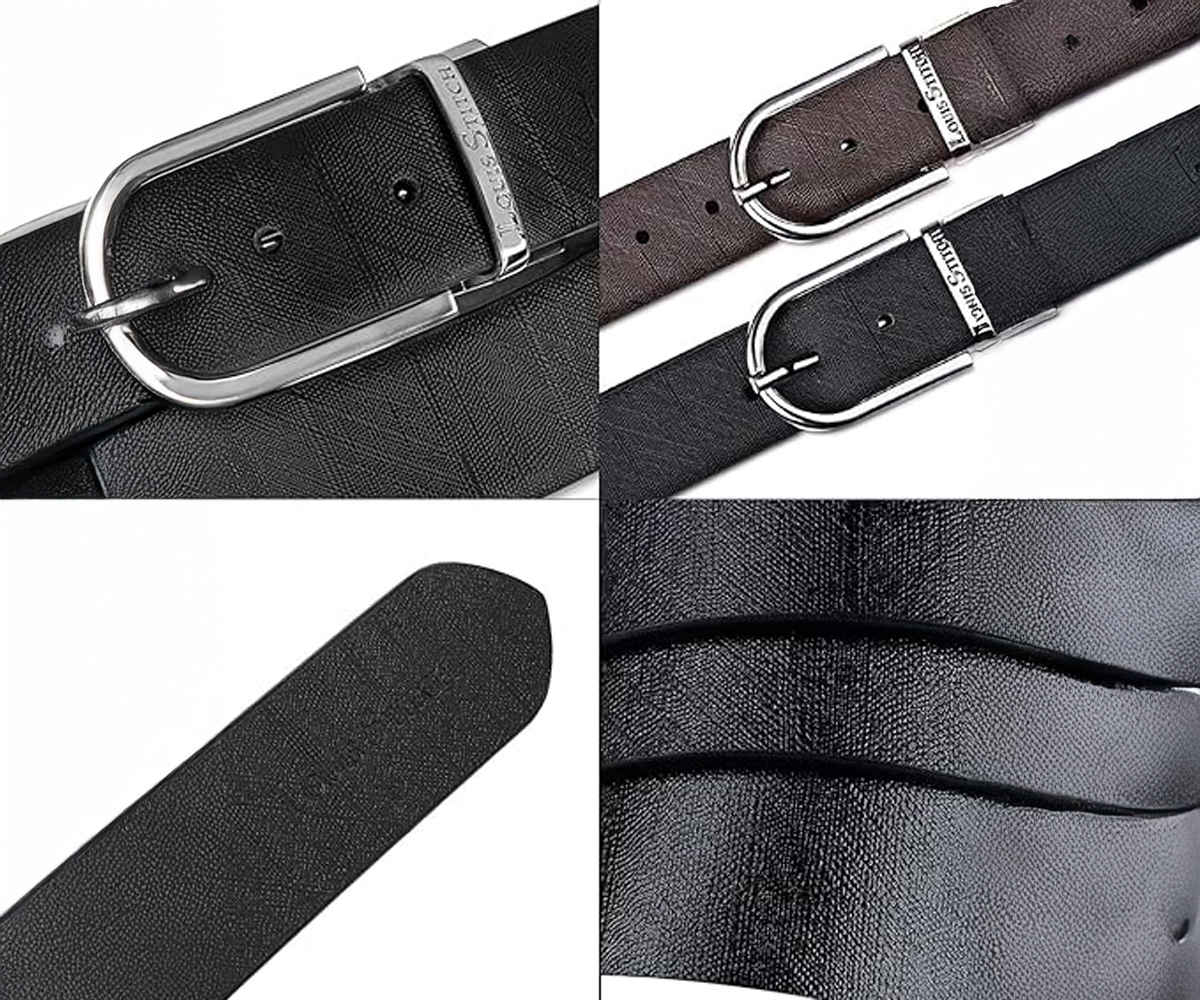 Louis Stitch Men's Solid Genuine Leather Reversible Belt | Black and Brown - 44 Inches