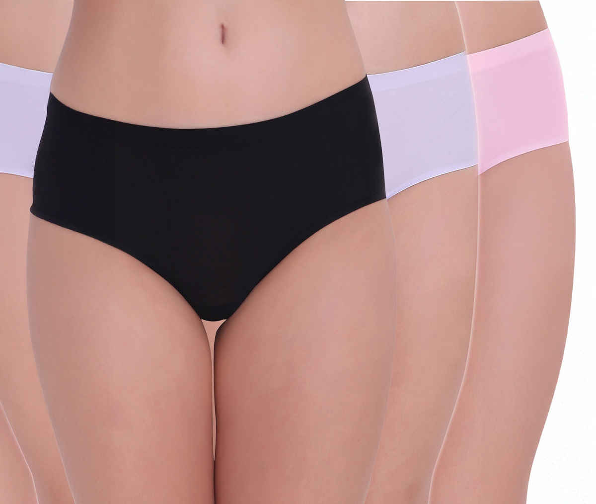 Plumbury Women s Seamless Hipster Panty | Pack Of 3 | Black-Pink-Purple - M