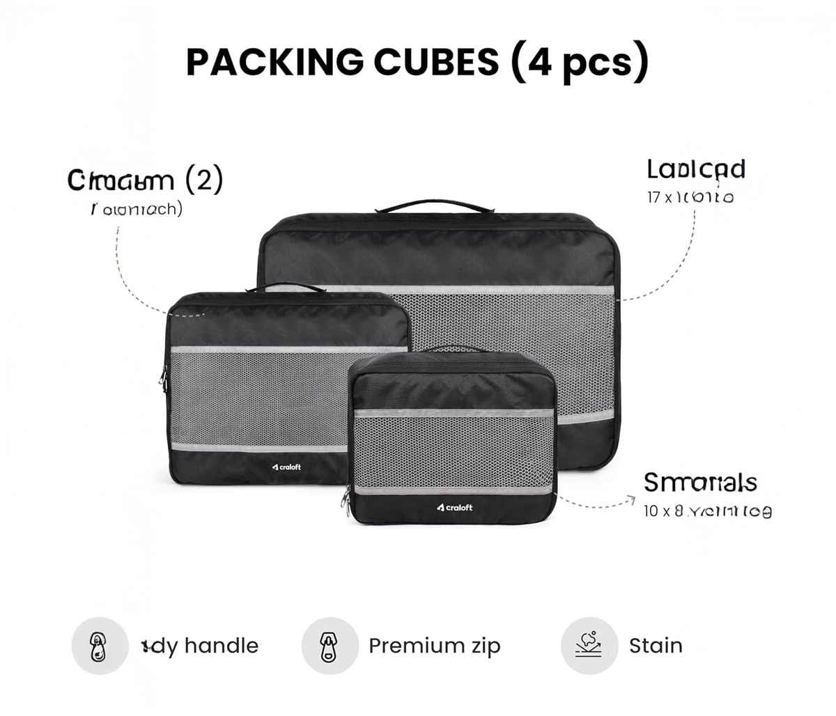 Craloft Polyester 8-Piece Travel Luggage Packing Cubes Organizer Set for Men and Women (Black)