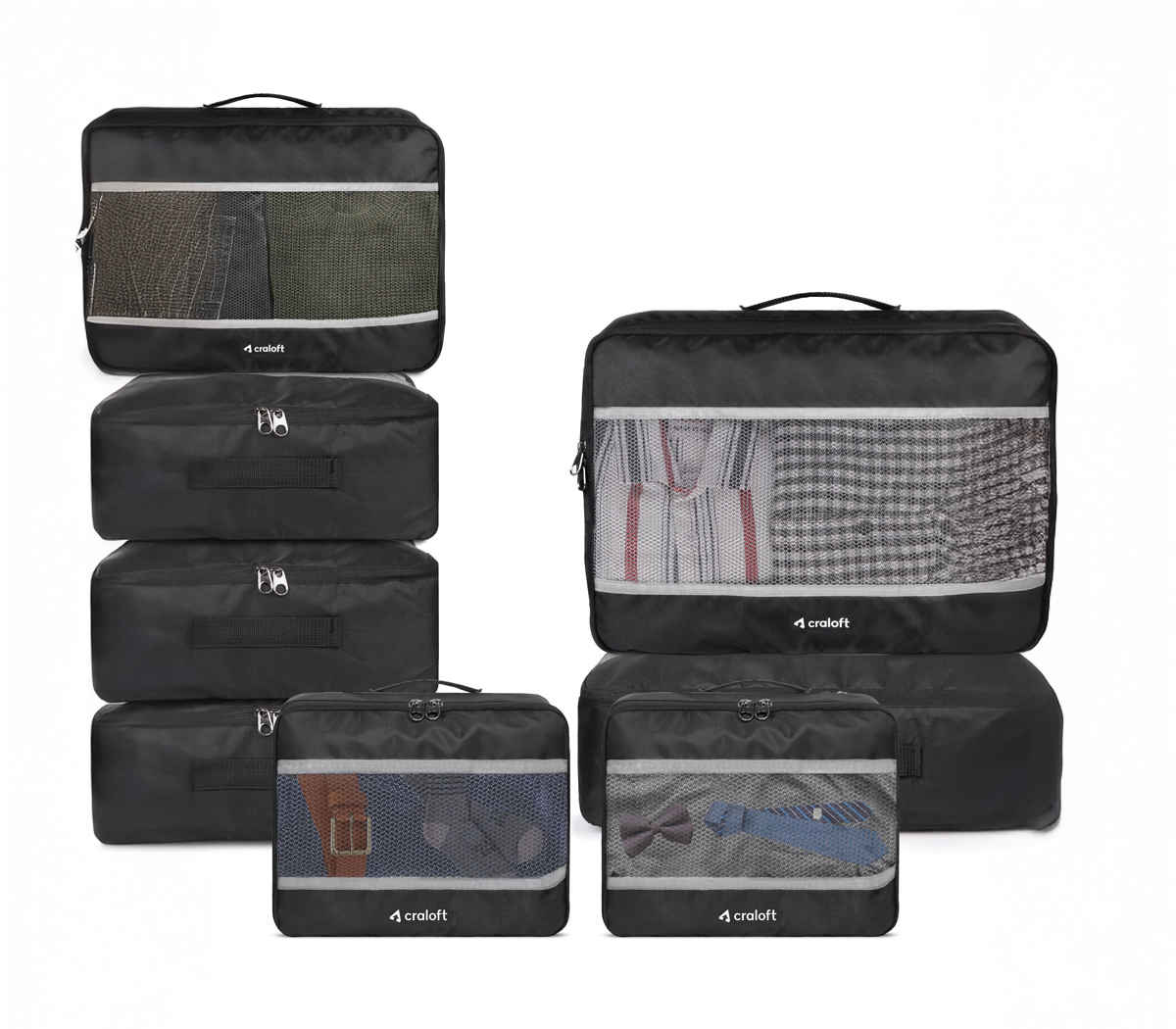 Craloft Packing Cubes Travel Organizer, Essentials Bag Pouches for Men and Women (2L, 4M, 2S)