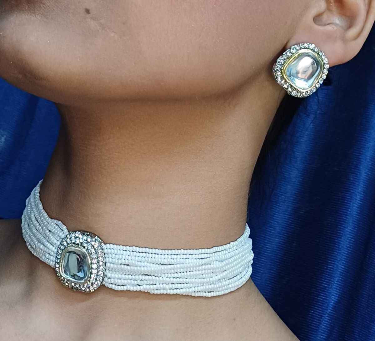 Pearl choker set (Necklace + Earring) - Assorted Design