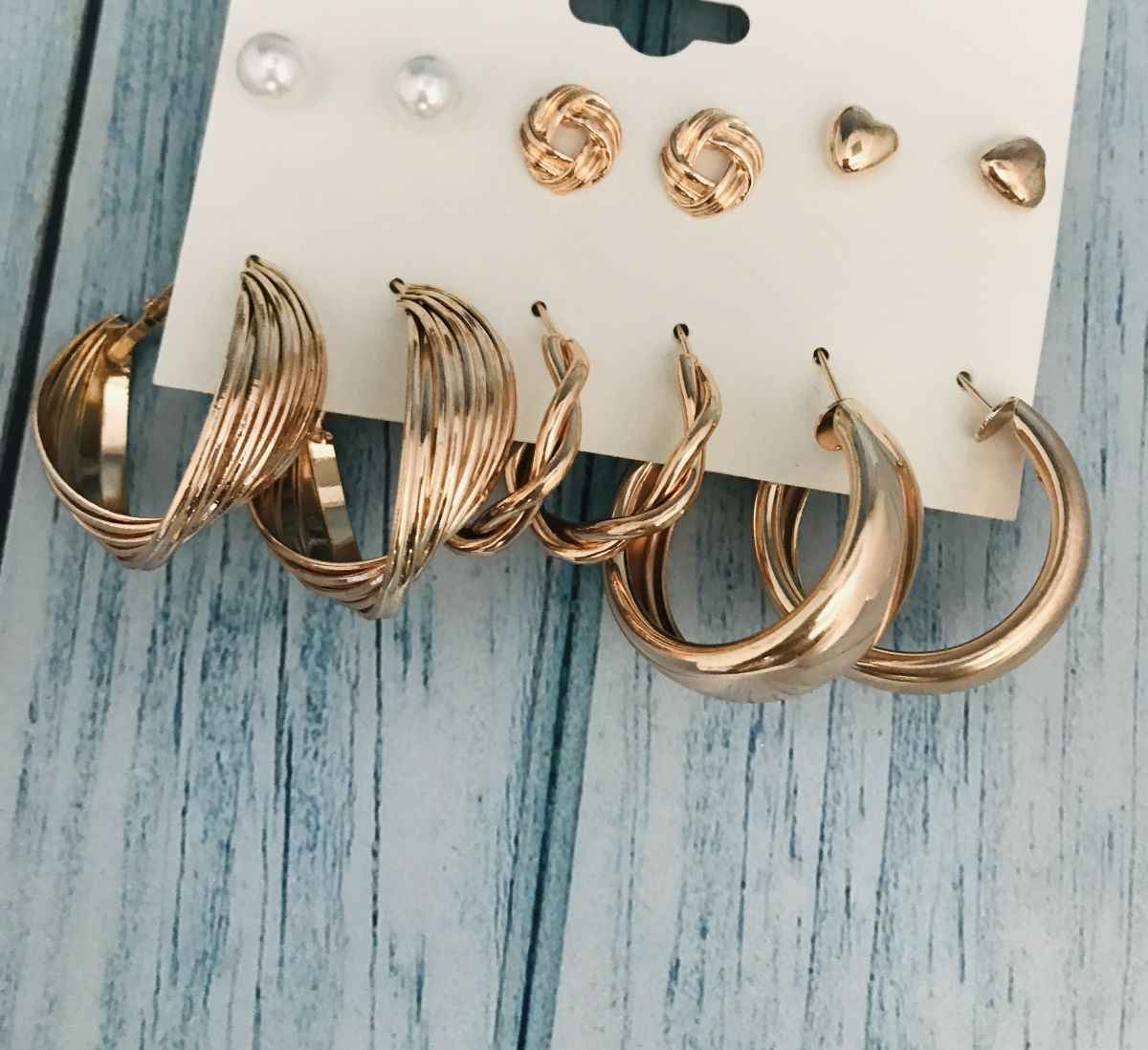 Set of 6 Rose Gold Earrings