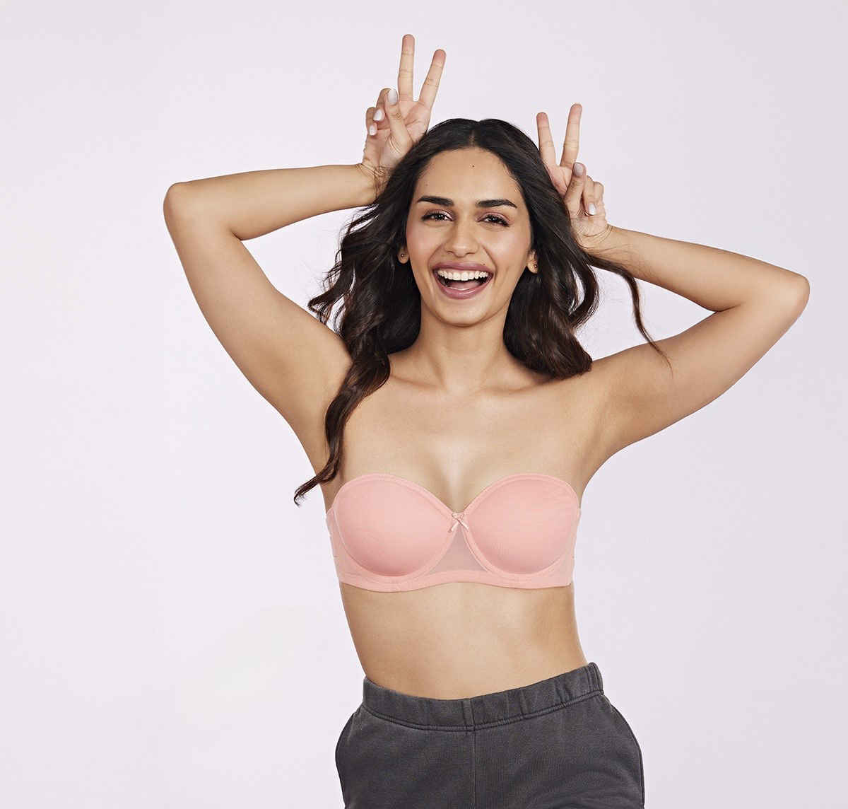 Clovia Women Padded Wired Demi Cup Strapless T-Shirt Bra with Clear Straps & Band | Peach | 32D