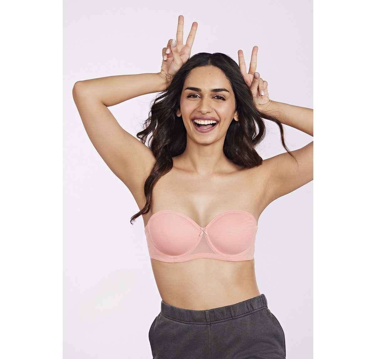 Clovia Padded Wired Demi Cup Strapless T-shirt Bra | Clear Straps & Band | BR1925P34 - Peach - 32C