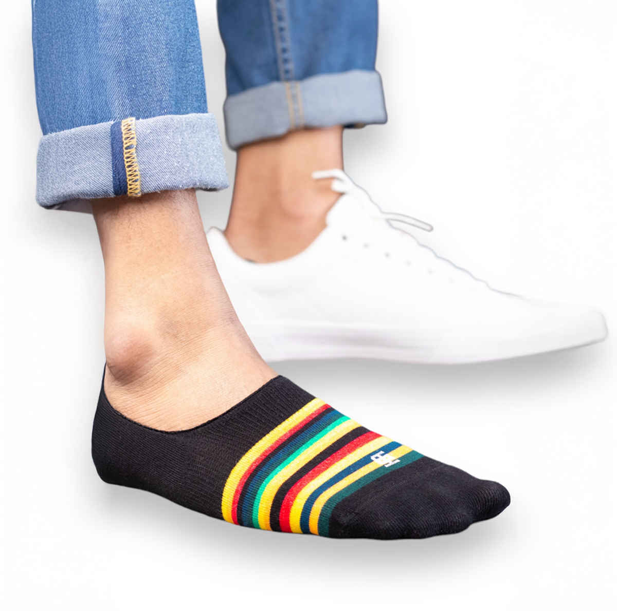 Socksoho Men's Striped Cotton No Show Socks | Multicolour - Free Size