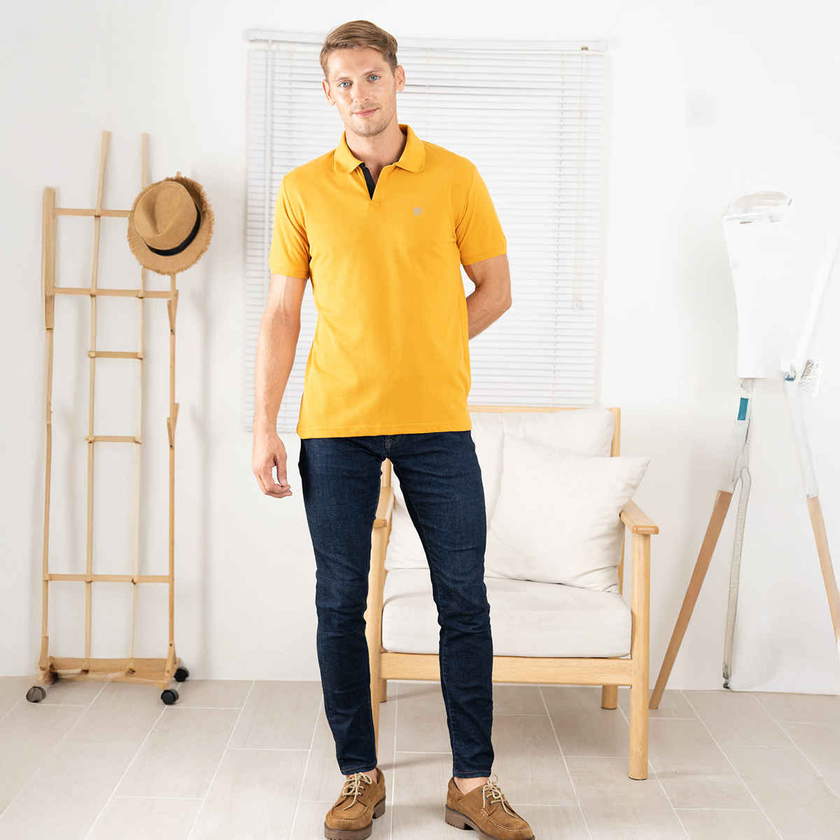 Lux Cozi Men's Cotton Polo T-Shirt, Mustard, L