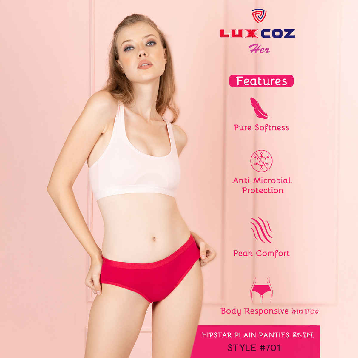 Lux Cozi Her Pure Cotton Hipster Panty | Multicolor | Size-90 | Pack Of 4