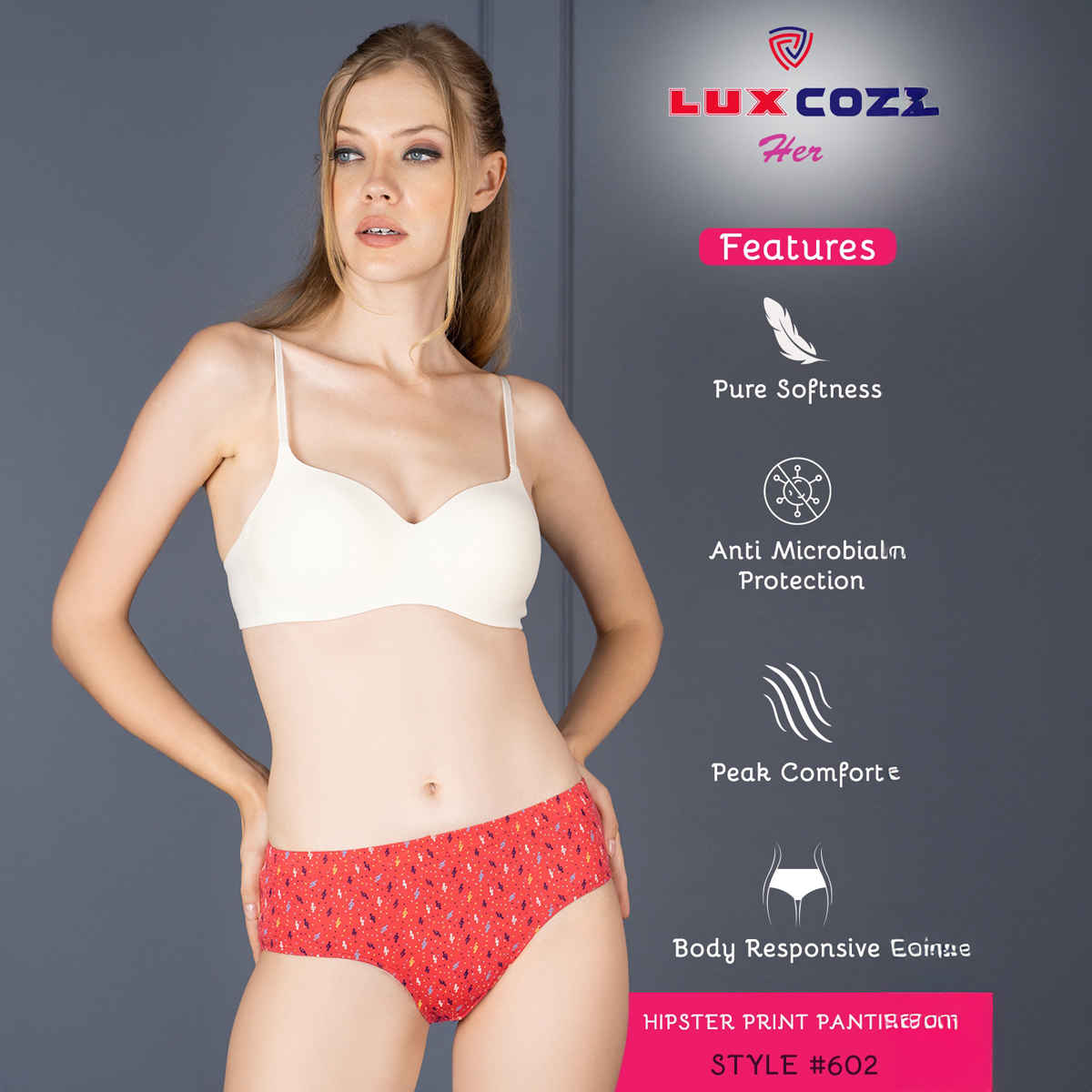 Lux Cozi Her Pure Cotton Hipster Printed Panty | Multicolor | Size-90 | Pack Of 4