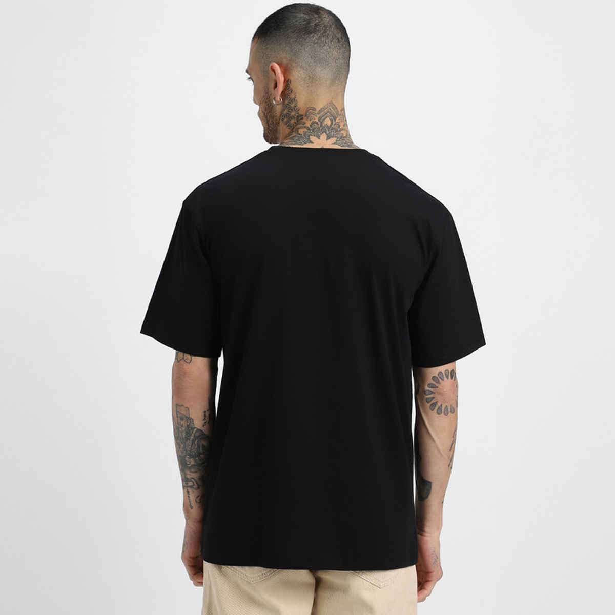 Veirdo Pure Cotton Oversized Fit Round Neck Black T-Shirt For Men - S