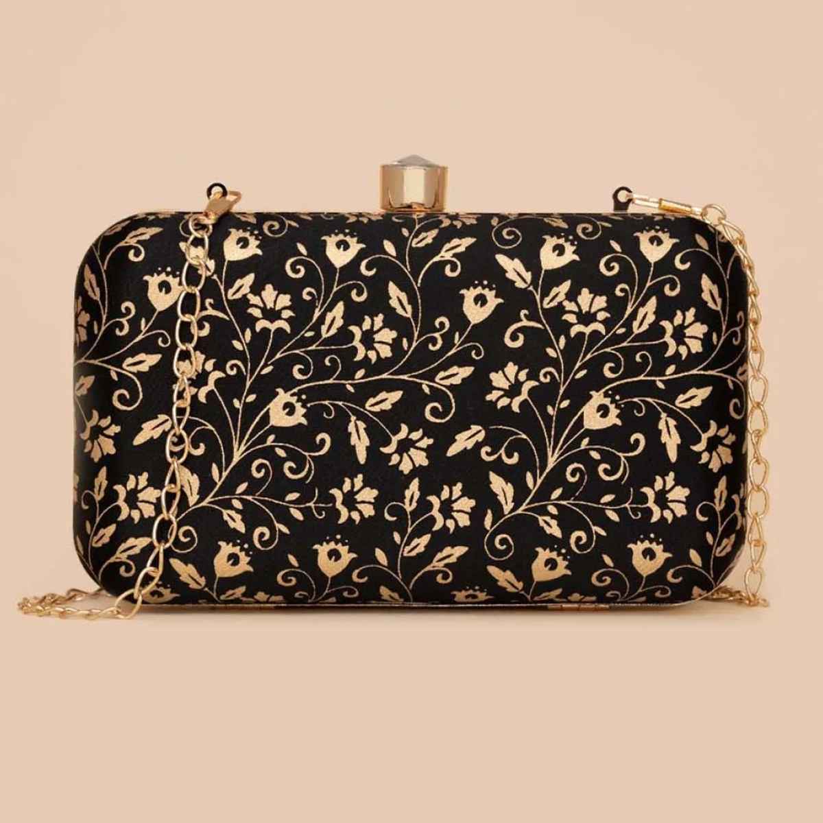 Zouk Srinagar Garden Clutch - Black and Golden
