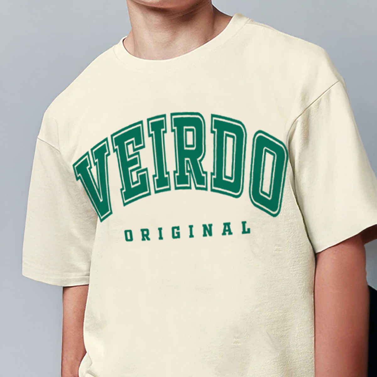 Veirdo Pure Cotton Oversized Fit Round Neck Swan White Printed T-Shirt For Men - M