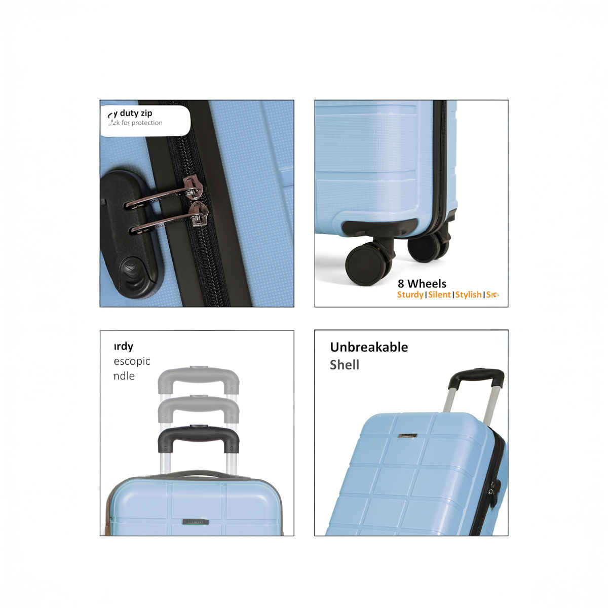 Teakwood Leathers Unisex Solid Hard Sided Cabin Size Trolley Bag | Powder Blue