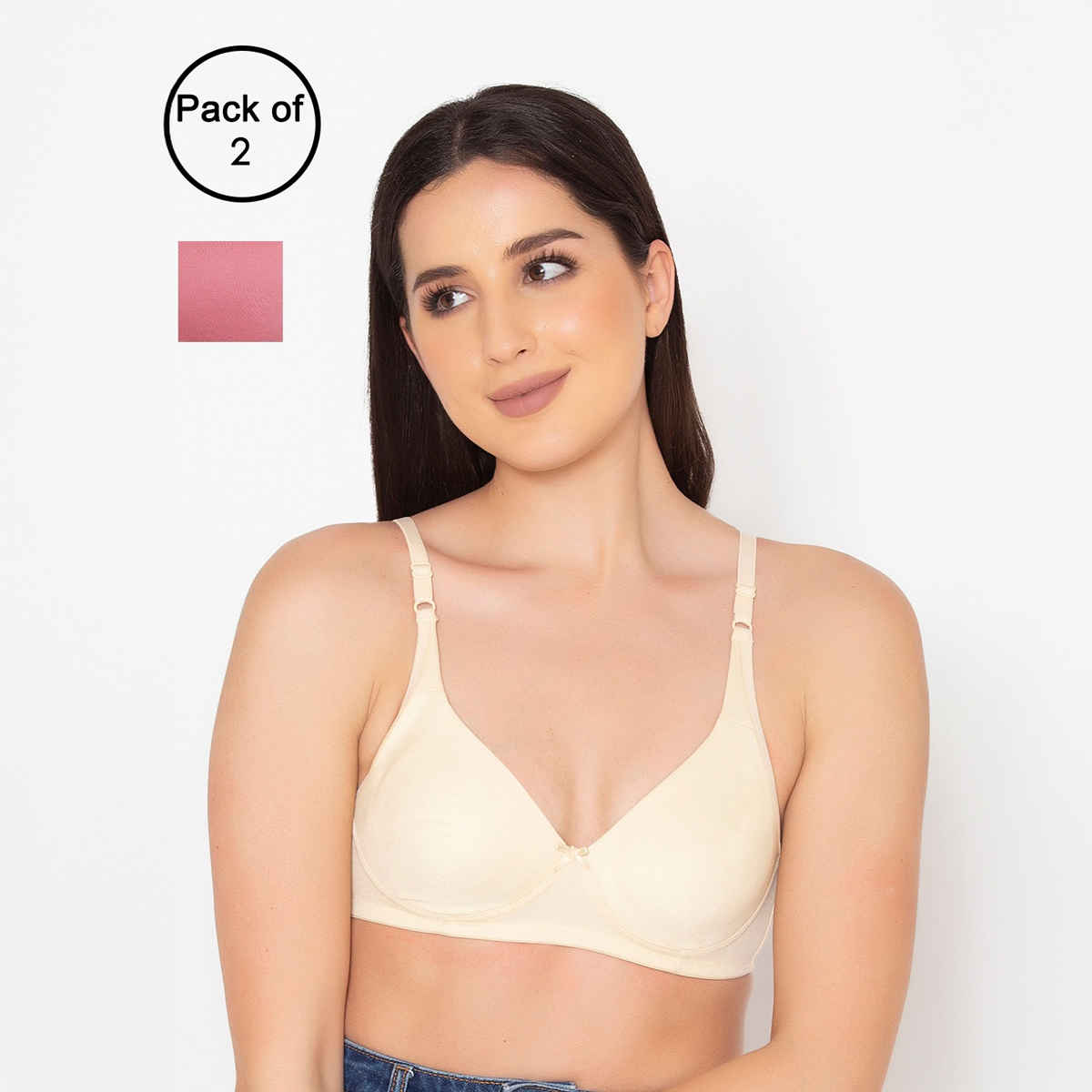 Clovia Women Non-Padded Non-Wired Full Cup T-Shirt Bra - Beige, Light Pink | 36C