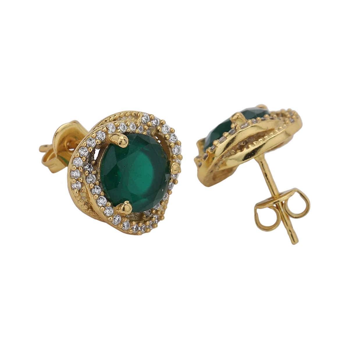 Carlton London 18kt Gold Plated with CZ Glass Bead Stud Earring | FJE4054