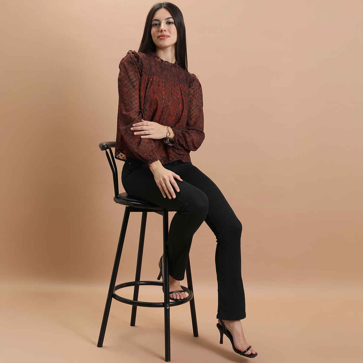 Tokyo Talkies Women's Smocked Blouson Top | Rust - S