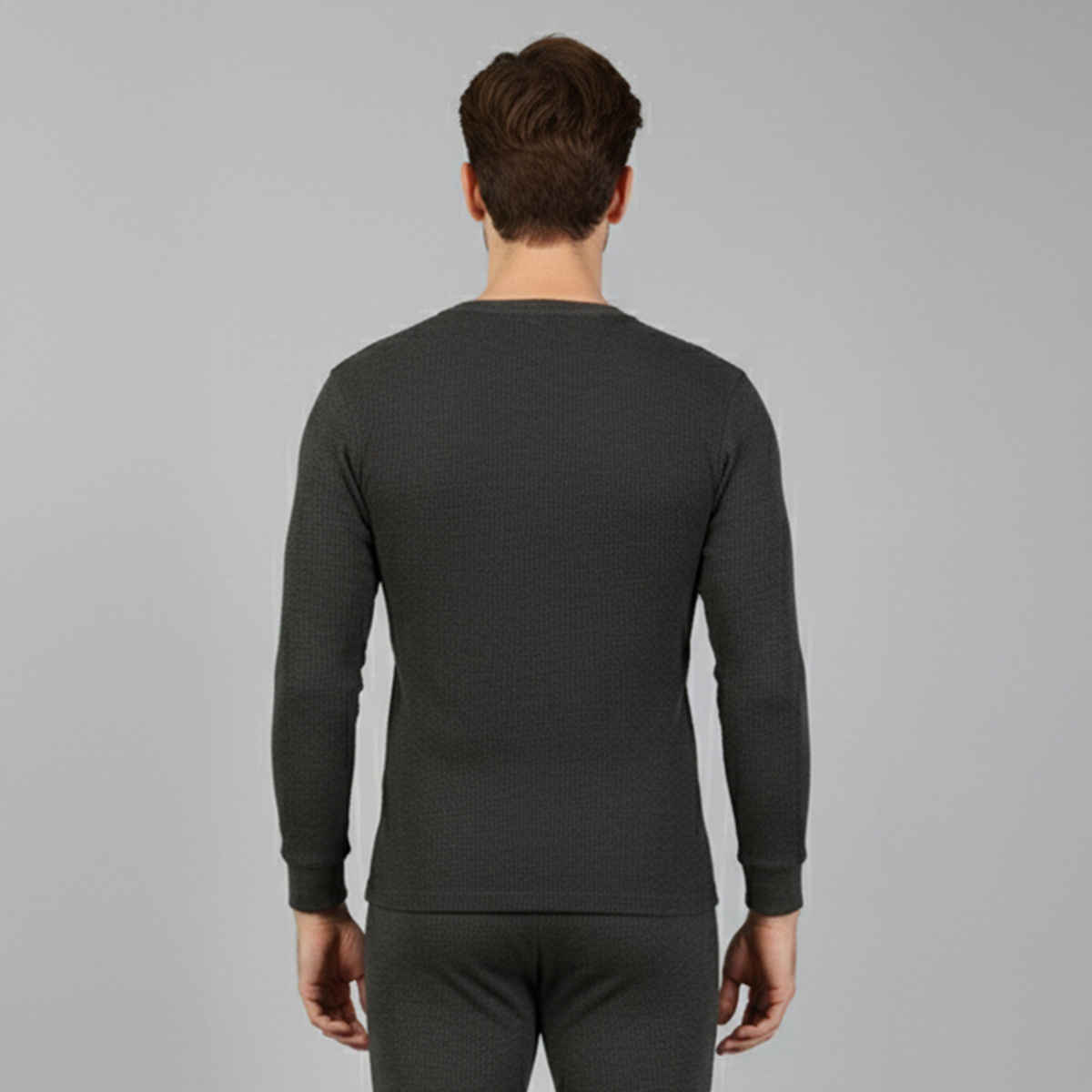 Lux Cozi Men's Heatek Thermal Comfort, Stretchable & Super Warm V-Neck Top | Black Melange-95