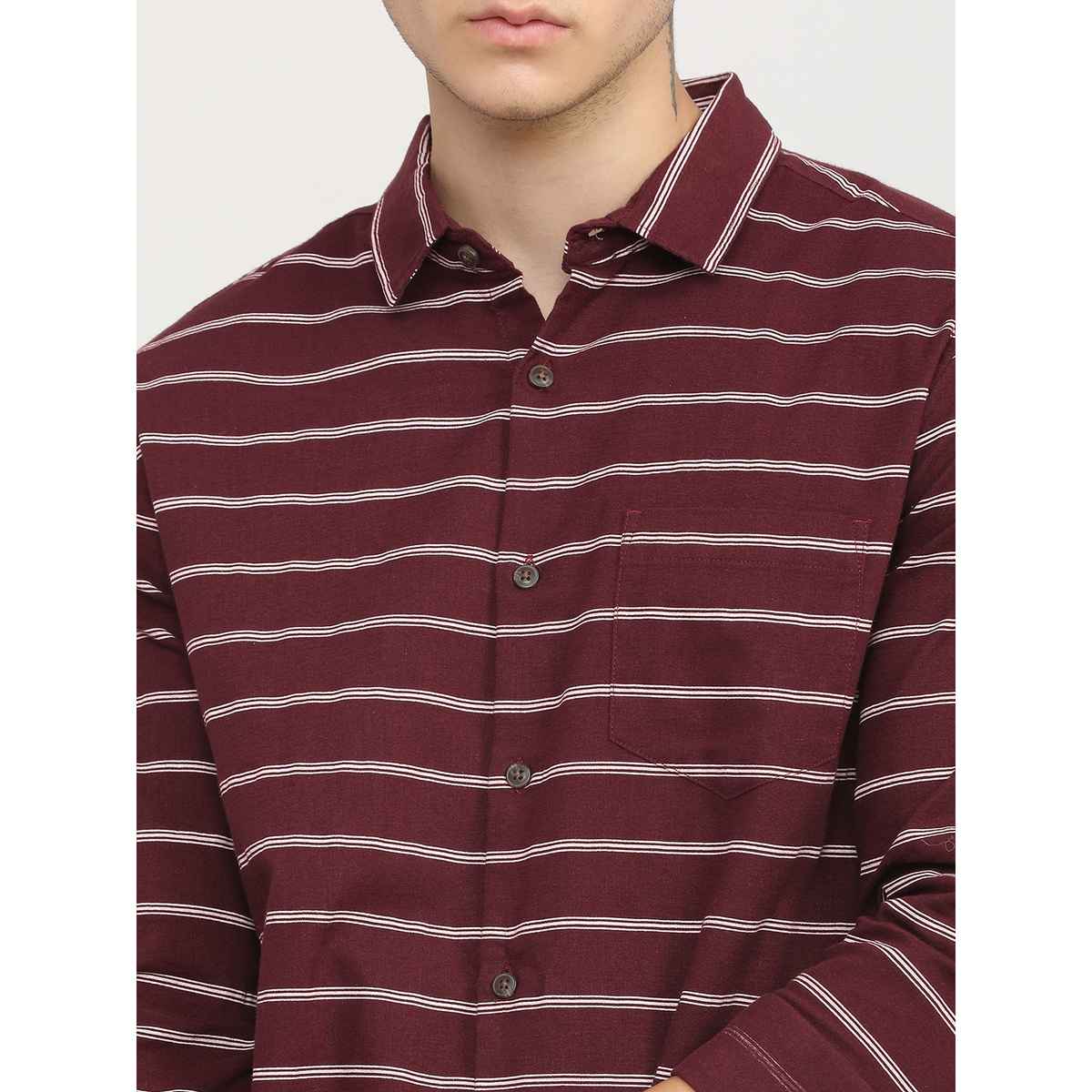 Ketch Men Maroon Striped Casual Shirt | Multicolor | M