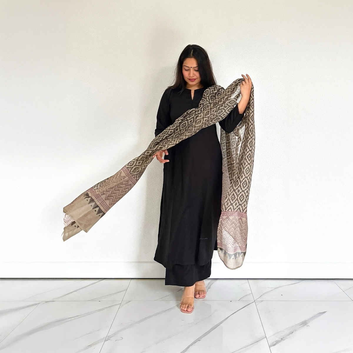 GoSriKi Women's Viscose Rayon Straight Solid Kurta with Palazzo & Dupatta | JAMANA | Black - M