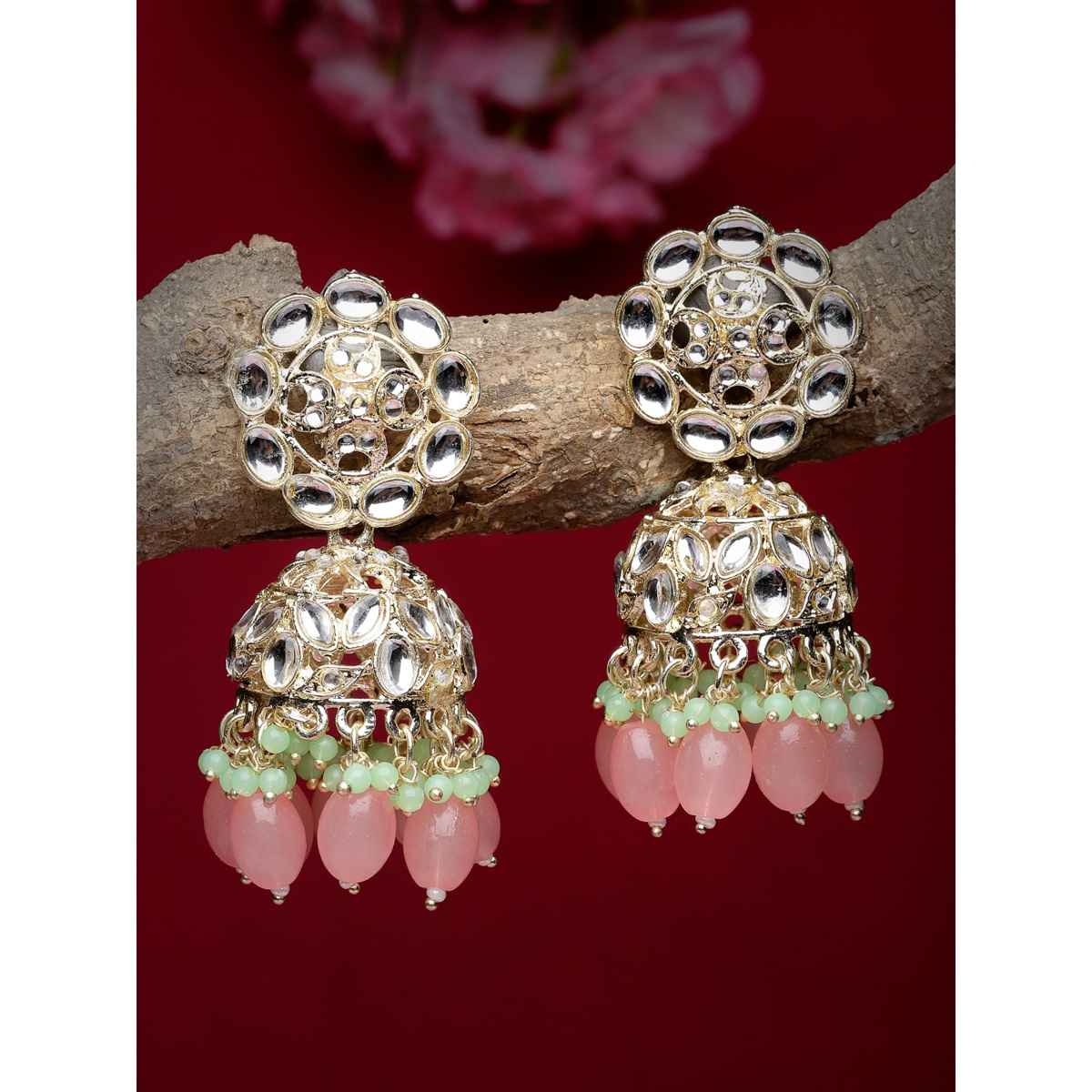 Studio Sukkhi Elegant Gold Plated With Kundan Pink Jhumka/Jhumki Earrings for Women