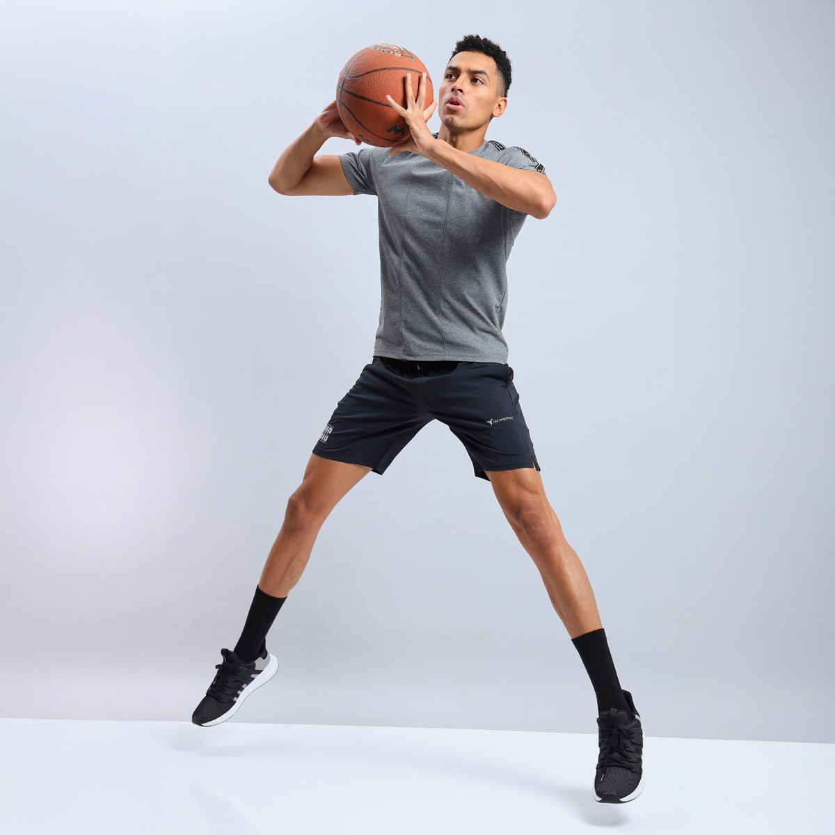 Technosport Men Poly Solid Relax Fit Sports Shorts with ELASTO LITE | Black | XXL