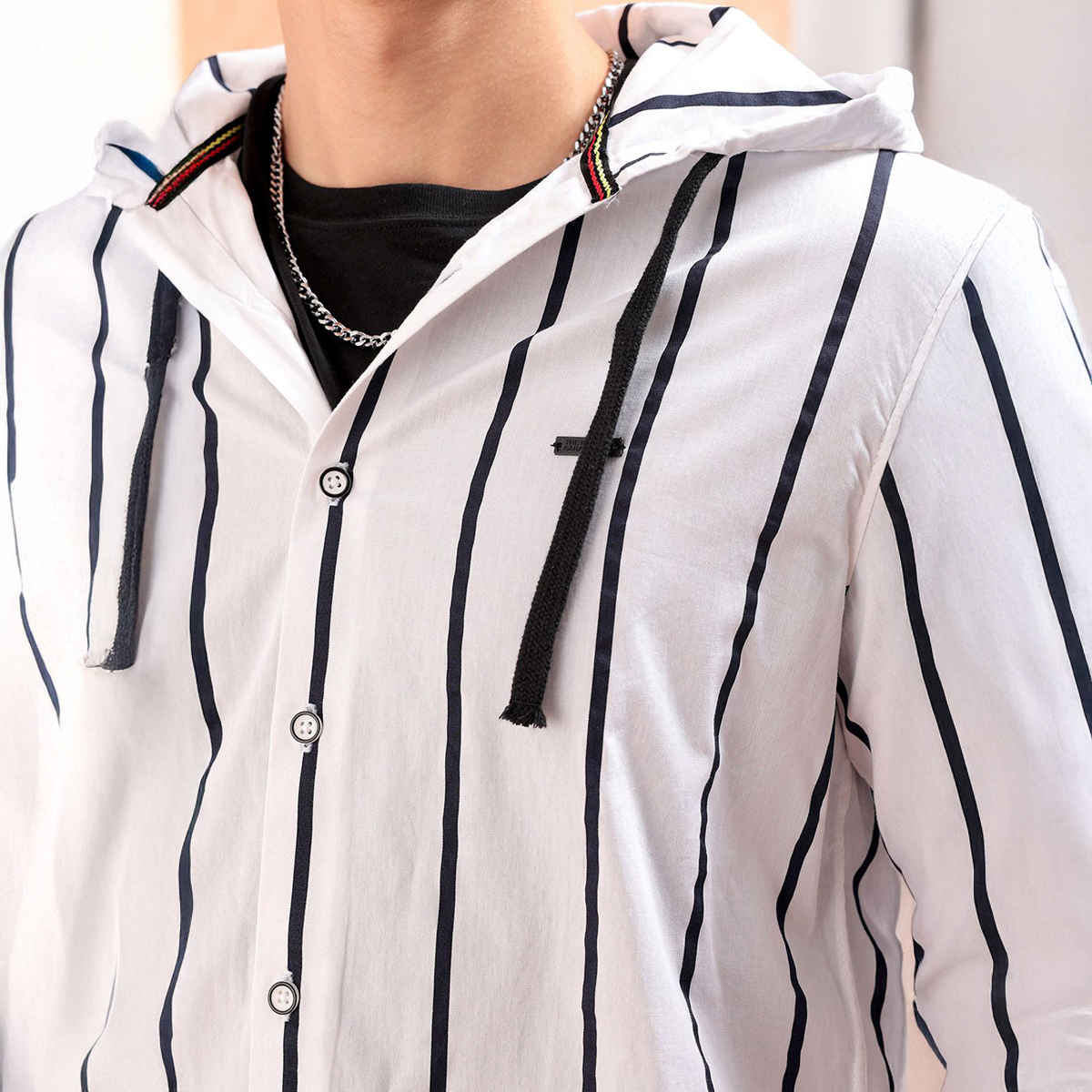 The Indian Garage Co Men's Slim Fit Vertical Striped Casual Shirt | White - XL