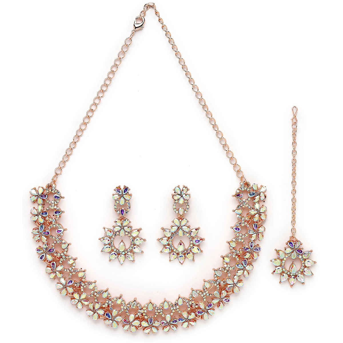 Sukkhi Innovative Rose Gold Plated Rose Gold Stone Studded Choker Necklace Set